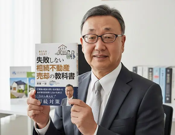 書籍『失敗しない相続不動産売却の教科書』を持つ代表